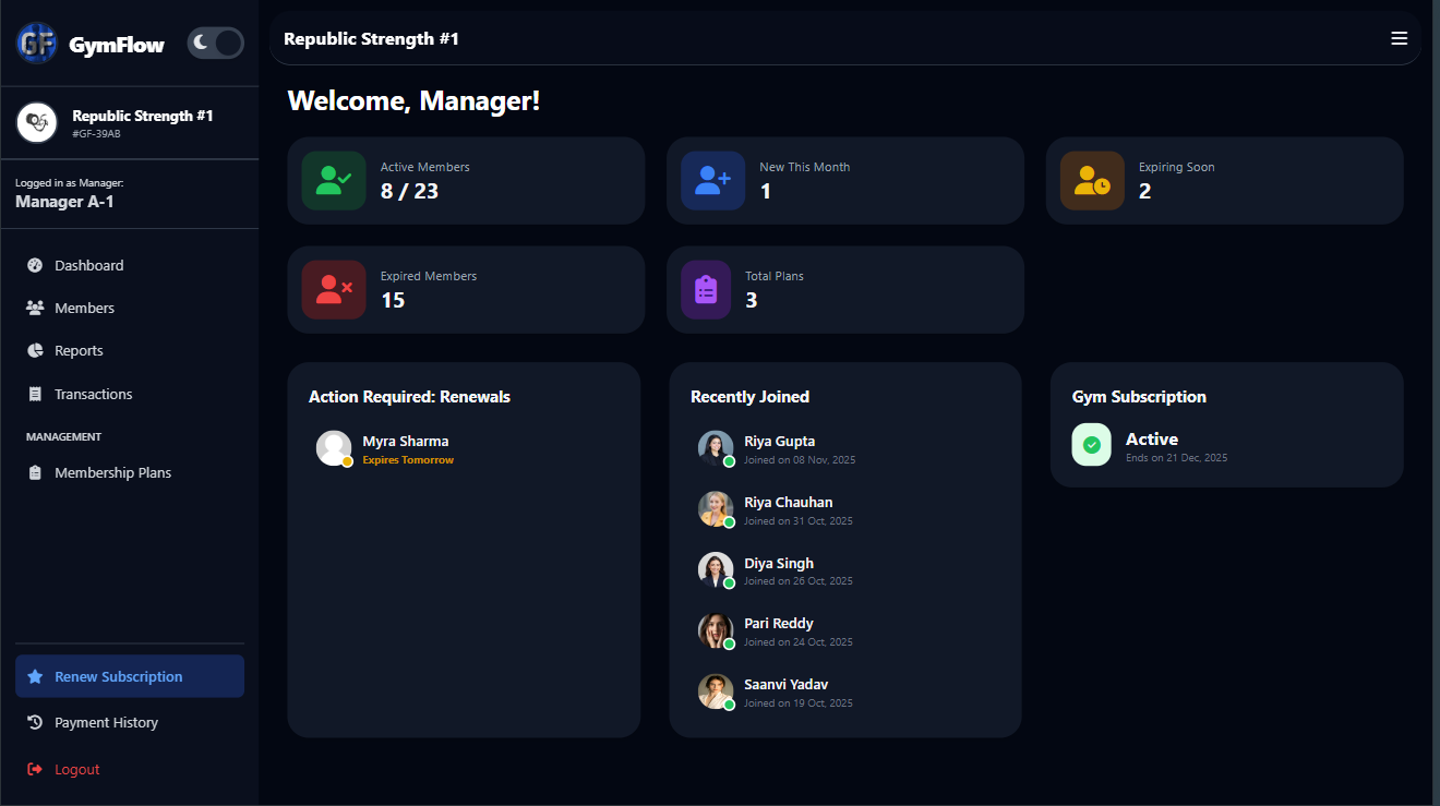 GymFlow Desktop Mockup
